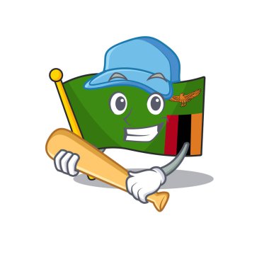 Beyzbol bayrağı zambiya maskotu karakter ile izole oynamak