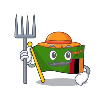 Çiftçi bayrak zambiya maskotu karakter ile izole