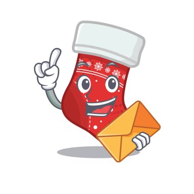 Maskot izole zarf noel çorap ile