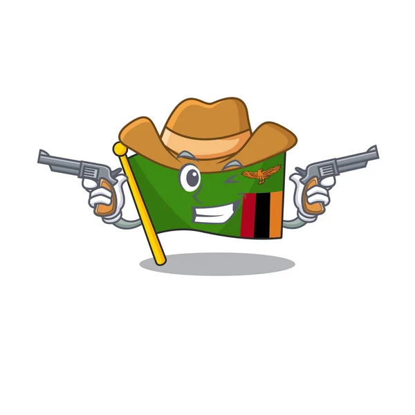 Kovboy bayrağı zambiya maskotu karakter ile izole — Stok Vektör