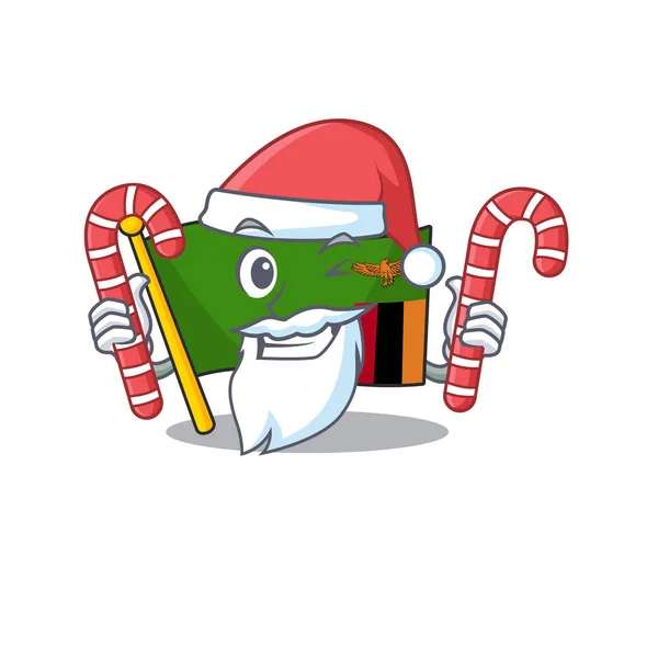 Santa with candy zambia character flag in drawer mascot — Stock Vector