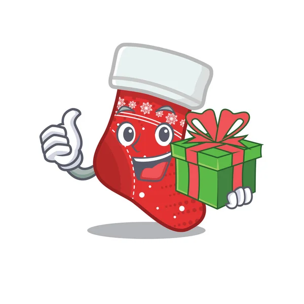 Dengan hadiah Natal karakter stocking berbentuk kartun - Stok Vektor