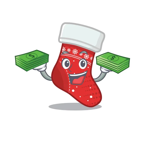 Avec sac d'argent Noël bas personnage en forme de dessin animé — Image vectorielle