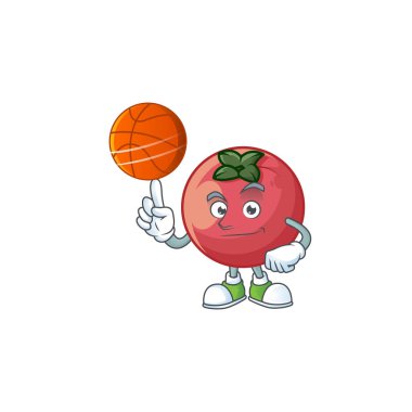 Karikatür maskotu basketbol taze kadife elma ile