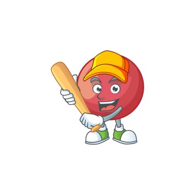 Karikatür maskotu beyzbol taze kadife elma oynamak