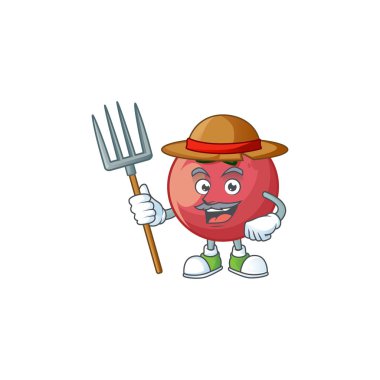 Karikatür maskotu Çiftçi taze kadife elma