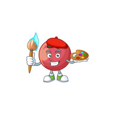 Karikatür maskotu ressam taze kadife elma