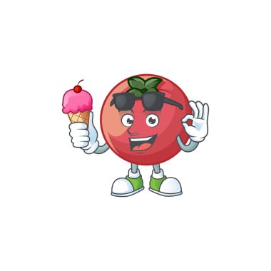 Karakter maskotu ile dondurma nadir kadife elma ile