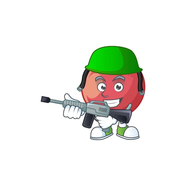 漫画のマスコットで軍の新鮮なベルベットリンゴ — ストックベクタ