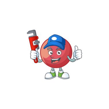 Beyaz arka planda tesisatçı kadife elma maskotu.