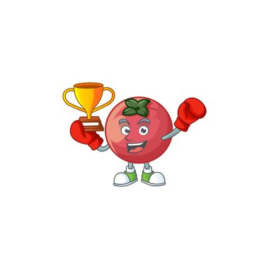 Beyaz arka planda boks kazanan kadife elma maskotu.