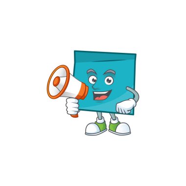 Iş için megafon dikdörtgen etiket kağıt karikatür ile.