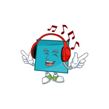 Dinleme müzik beyaz arka plan üzerinde mavi dikdörtgen etiket kağıt.