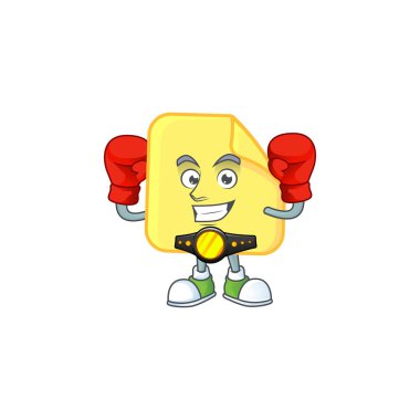 Maskot ile Boks yuvarlak etiket kağıt karikatür