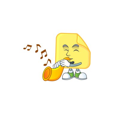 Trompet yuvarlak etiket kağıt çizgi film karakter tarzı ile.