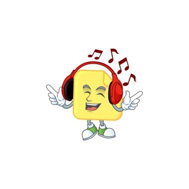 Dinleme müzik yuvarlak etiket kağıt çizgi film karakter tarzı.