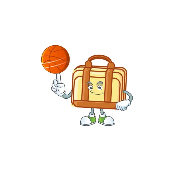 With basketball work suitcase cartoon for materials work — Stock Vector