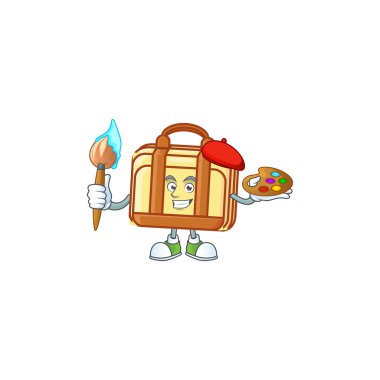 Malzeme çalışması için ressam iş bavul karikatür