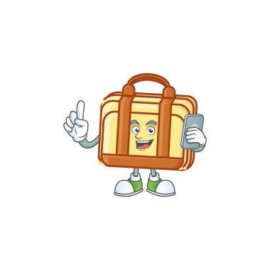 Malzeme çalışması için telefon çalışması bavul karikatür ile