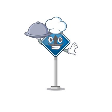 Şef gıda minyatür maskotu ile şekil düz ileride