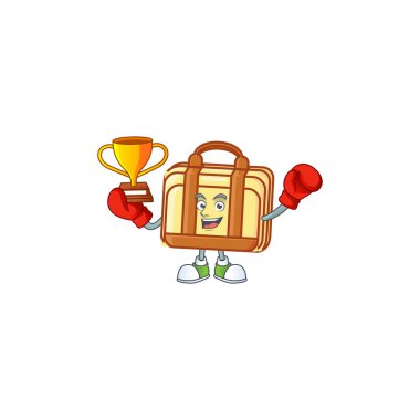 Beyaz arka planda boks kazanan iş bavul karakteri