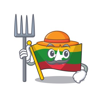 Çiftçi bayrağı Myanmar maskotu izole