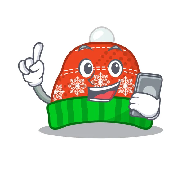 Avec téléphone chapeau d'hiver isolé dans le personnage — Image vectorielle