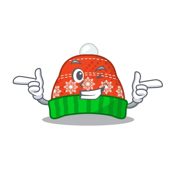 Wink winter hat in the mascot shape — Stock Vector