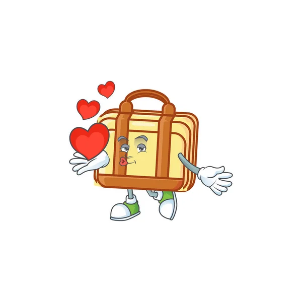 Avec coeur travail valise personnage de dessin animé avec mascotte — Image vectorielle