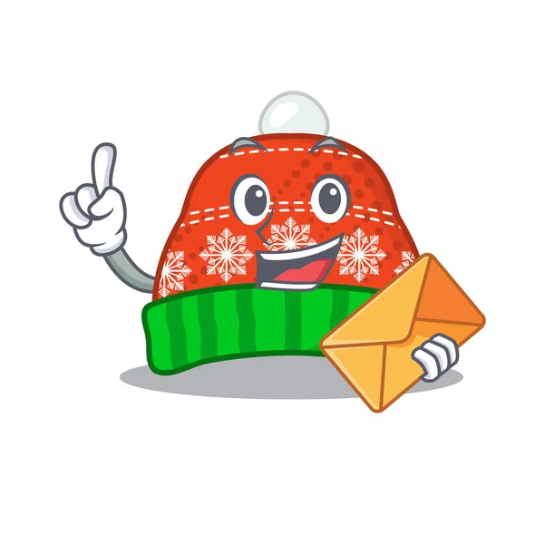 Avec enveloppe chapeau d'hiver en forme de mascotte — Image vectorielle