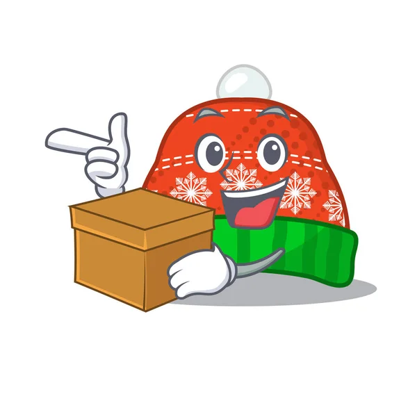 Avec boîte chapeau d'hiver en forme de mascotte — Image vectorielle