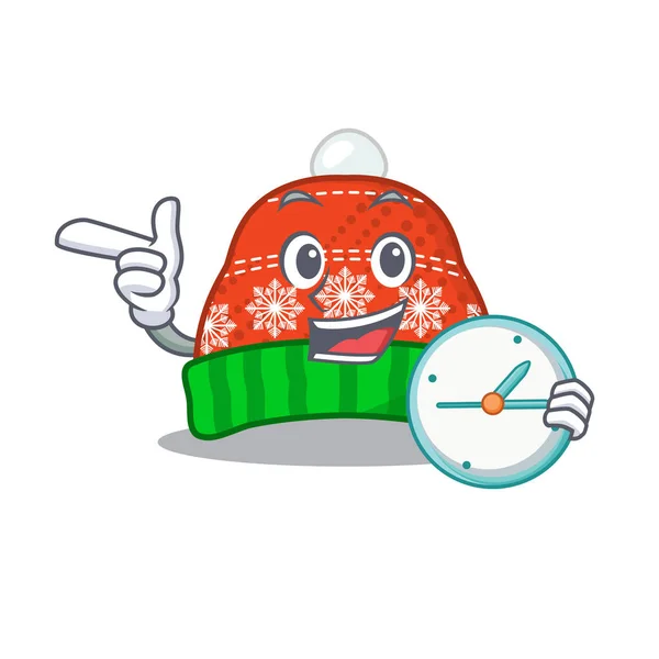 Con sombrero de invierno reloj en la forma de la mascota — Vector de stock