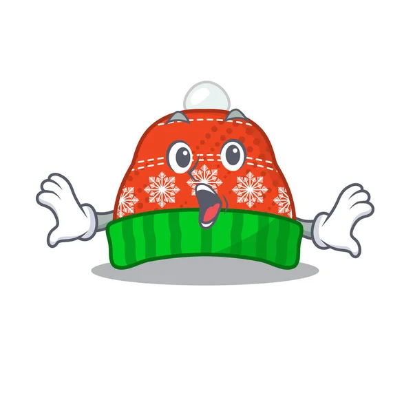 Chapéu de inverno surpreso em um saco de desenhos animados — Vetor de Stock