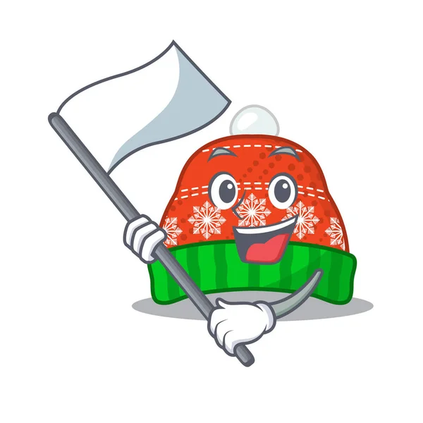 Con sombrero de invierno bandera poner en armario de dibujos animados — Vector de stock