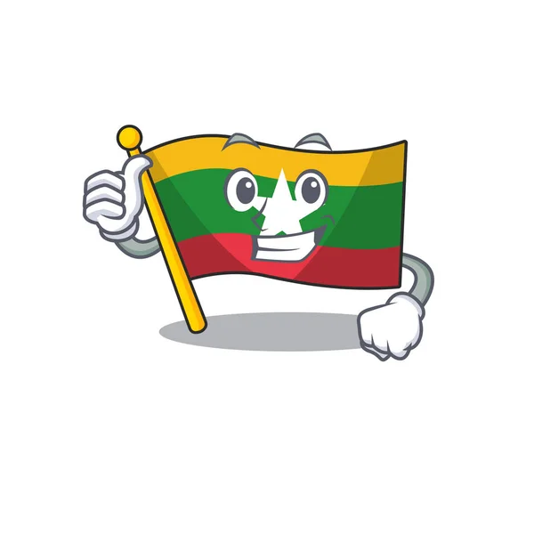 Thumbs up flag myanmar was hoisted cartoon pole - Stok Vektor