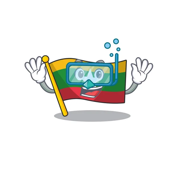 Bandera de buceo myanmar fue izada poste de dibujos animados — Vector de stock