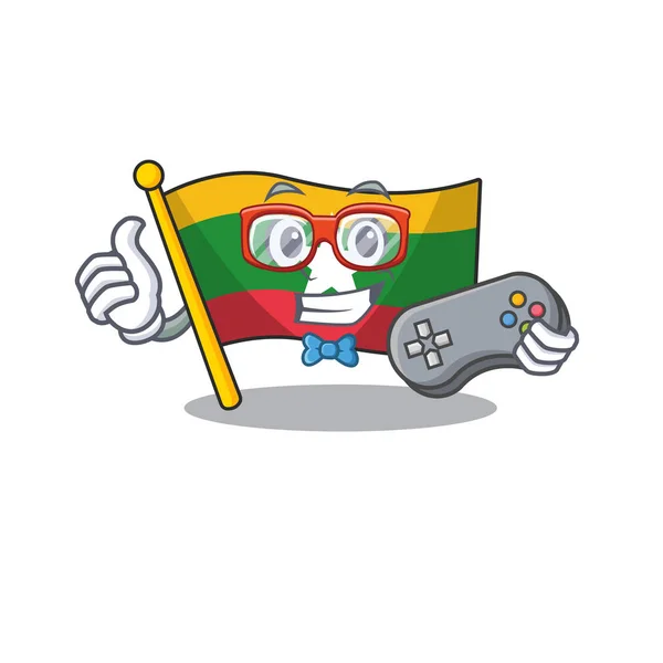 Gamer Flag myanmar character shaped on cartoon — Stock Vector