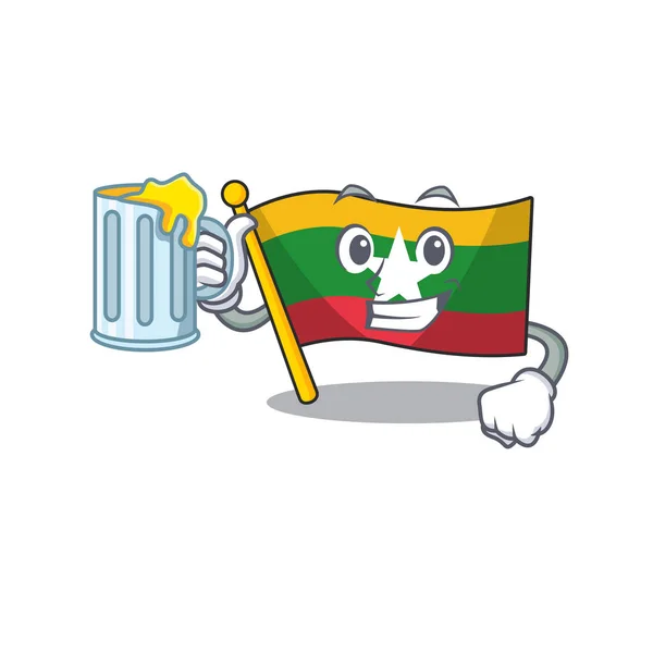 Com suco Bandeira personagem mianmar em forma de desenho animado — Vetor de Stock