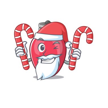 Karikatür duvara karşı şeker noel ışıkları ile Santa