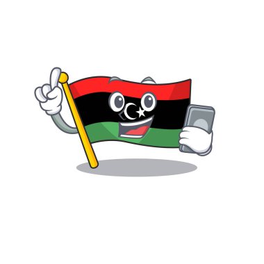 Karakter şeklinde telefon bayrağı libya maskotu ile