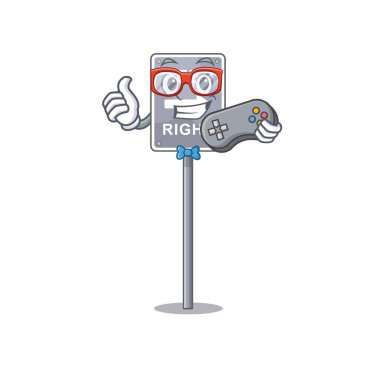 Gamer oyuncak çizgi film üzerinde sağ şekilli tutmak