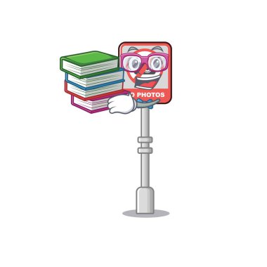 Kenar maskot yolda kitap hiçbir kamera ile Öğrenci