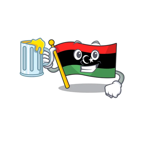 Com bandeira de suco Líbia está voando pólo dos desenhos animados — Vetor de Stock