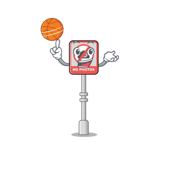 С баскетболом без камеры, прилипшей к двери мультфильма — стоковый вектор