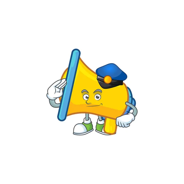 Police yellow loudspeaker cartoon character for bullhorn — Stock Vector