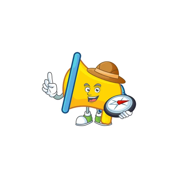 Explorer yellow loudspeaker mascot on white background — Stock Vector