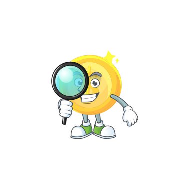 Dedektif para altın sikke izole beyaz arka plan