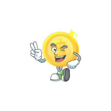 İki parmak para birimi altın sikke izole beyaz arka plan