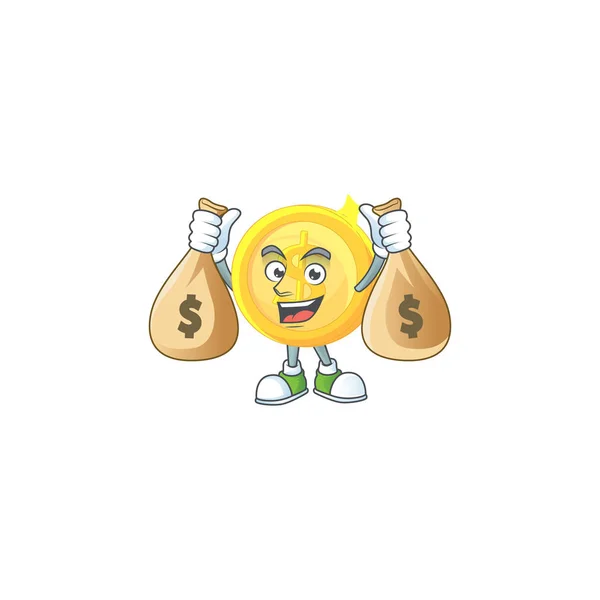 Com dinheiro saco moeda de ouro com mascote de caráter de design — Vetor de Stock