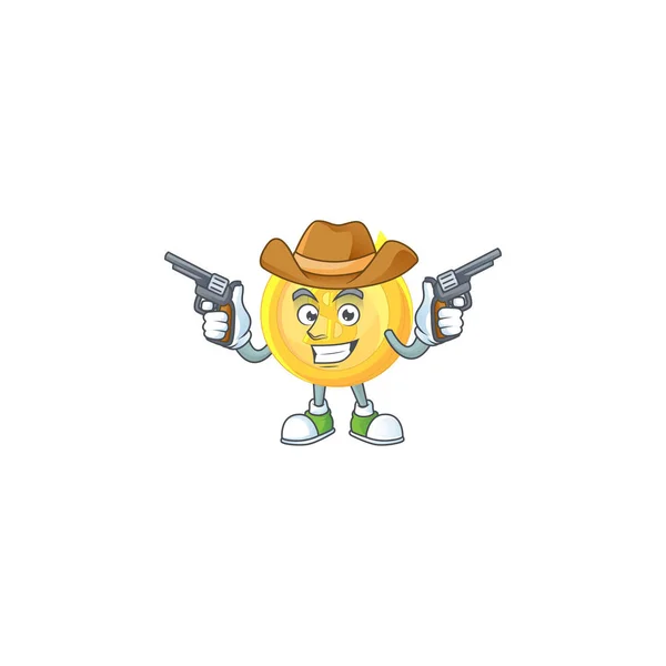 Moeda de ouro Cowboy com mascote de caráter de design — Vetor de Stock